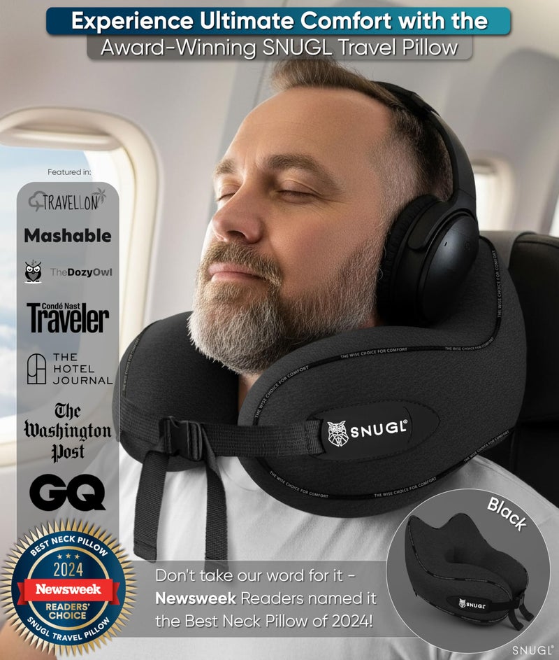 SNUGL Travel Pillow â€“ Neck Pillow Airplane, Travel Pillows for Airplanes, Neck Pillows Memory Foam â€“ Road Trip Essentials for Adults â€“ Traveling Essentials - Gifts for Travelers Men & Women - Image 2